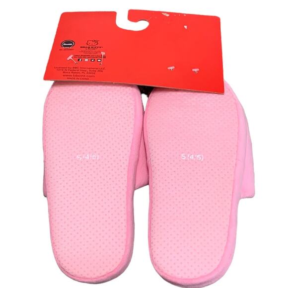 Hello Kitty Sanrio Fleece Slides Slippers NWT Womens Sz S (4-5) Pink Lightweight - Picture 2 of 4